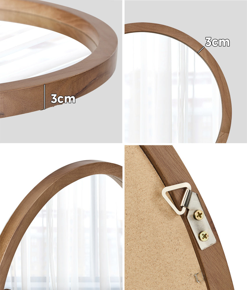 Wall Mirrors 70cm Round Makeup Mirror Vanity Decor Walnut