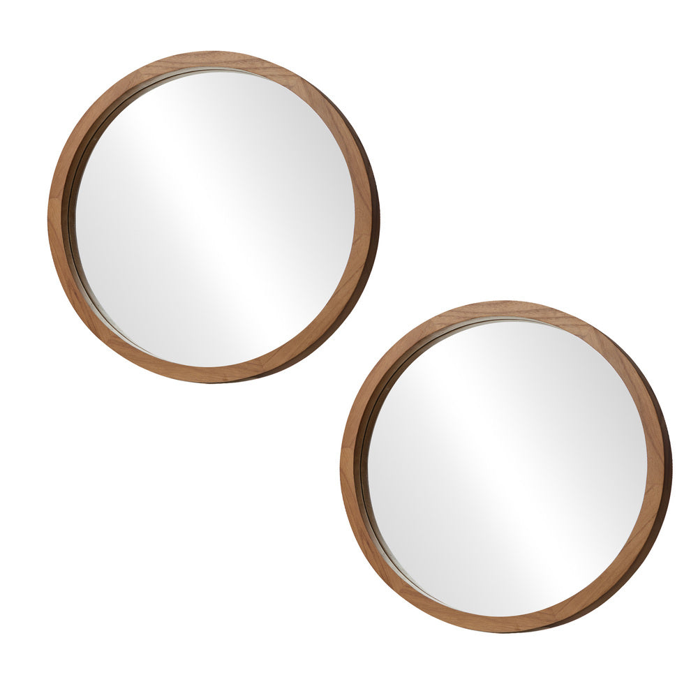 Wall Mirrors Round Home Decor 70cm Walnut Set of 2