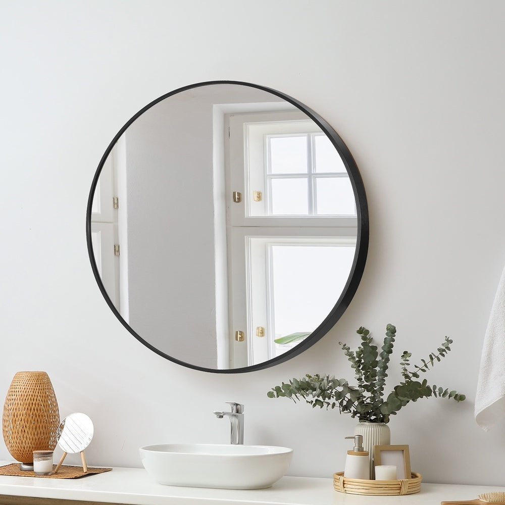 60cm Wall Mirror Round Black