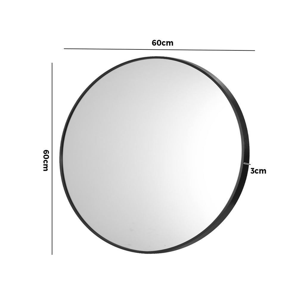 60cm Wall Mirror Round Black