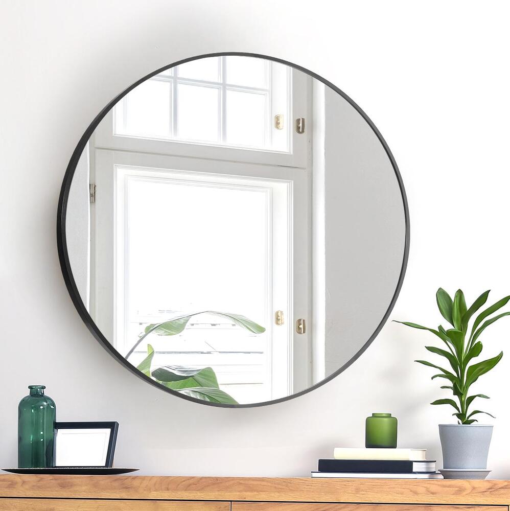 60cm Wall Mirror Round Black