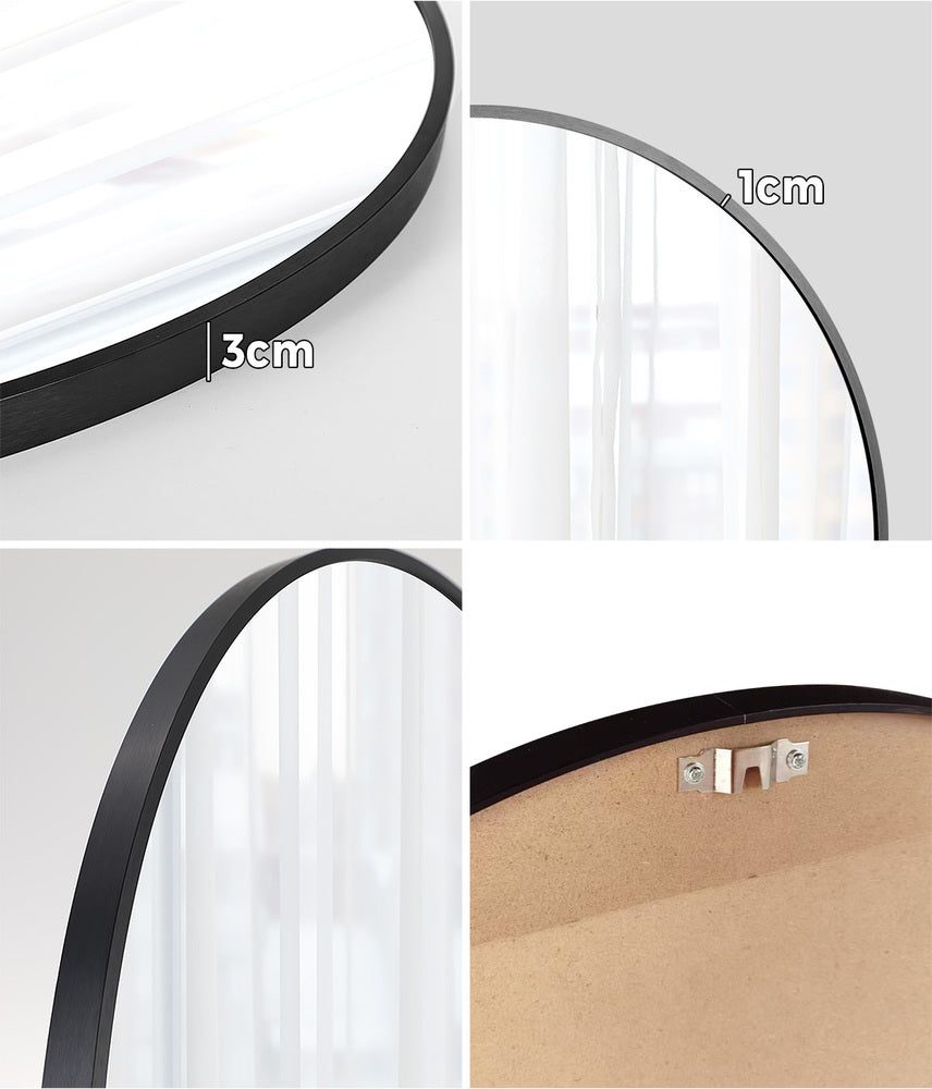 60cm Wall Mirror Round Black
