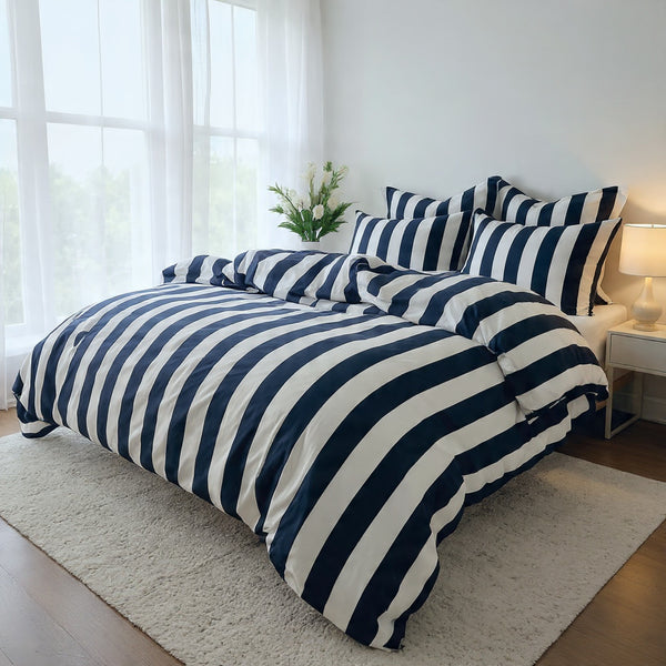 Amsons Microfibre Quilt Cover Set - Navy Strix Amsons
