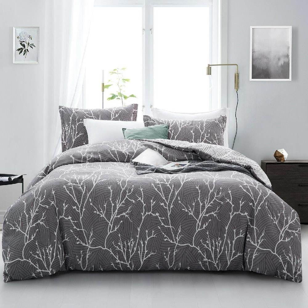 Luxor Cotton Grey Branches Design Quilt Doona Duvet Cover Set