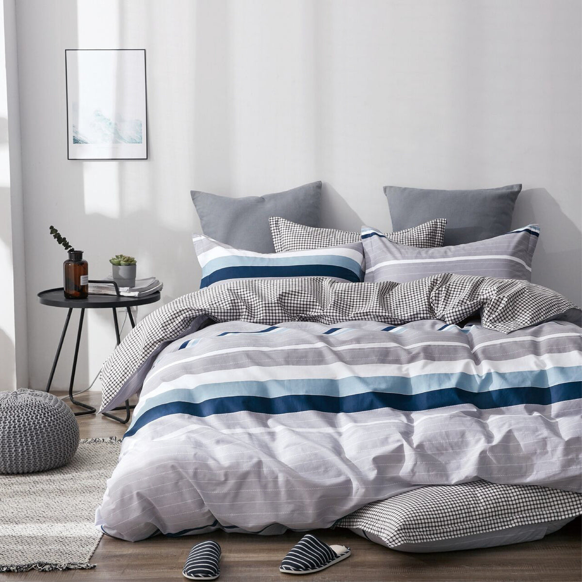 Luxor Cotton Blue Mind Design Quilt Doona Duvet Cover Set
