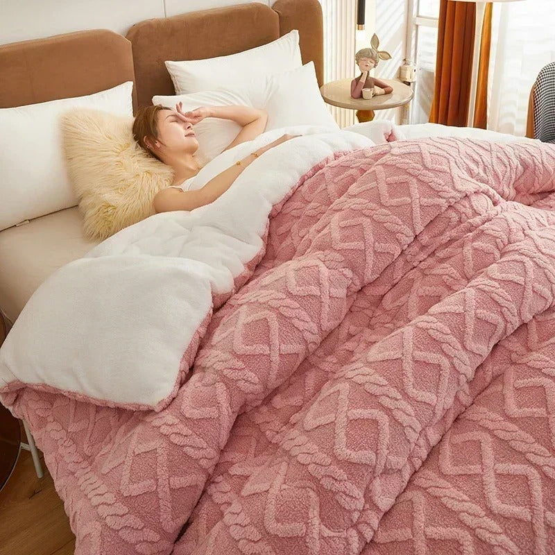 Anyhouz Blanket Pink Cashmere Super Thick Warm Quilt Comforter