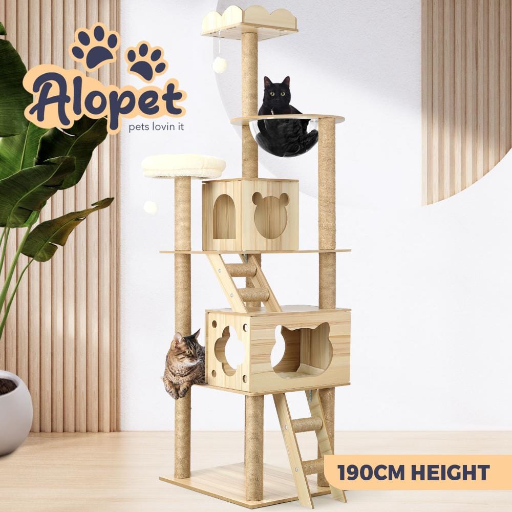 Alopet Cat Tower Alopet 190cm Wooden Cat Tree with Ladder