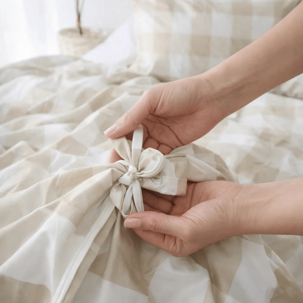 Amsons Quilt Cover Amsons Microfibre Quilt Cover Set - Beige Grid