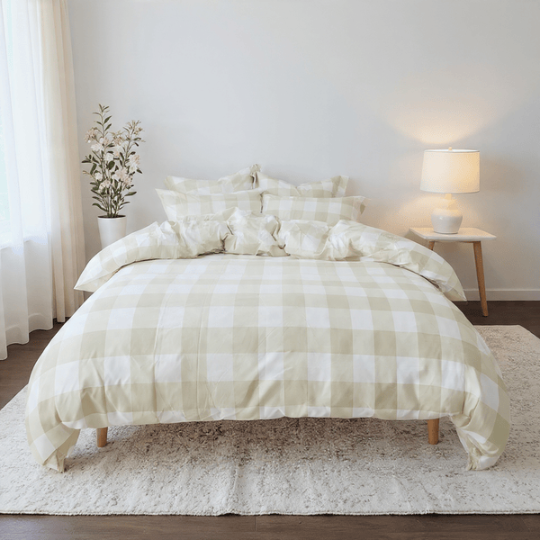 Amsons Quilt Cover Amsons Microfibre Quilt Cover Set - Beige Grid