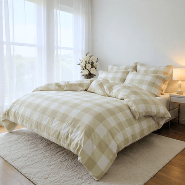 Amsons Quilt Cover Amsons Microfibre Quilt Cover Set - Beige Grid