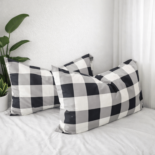 Amsons Quilt Cover Amsons Microfibre Quilt Cover Set - Black Grid