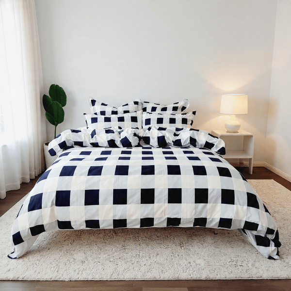 Amsons Quilt Cover Amsons Microfibre Quilt Cover Set - Navy Grid