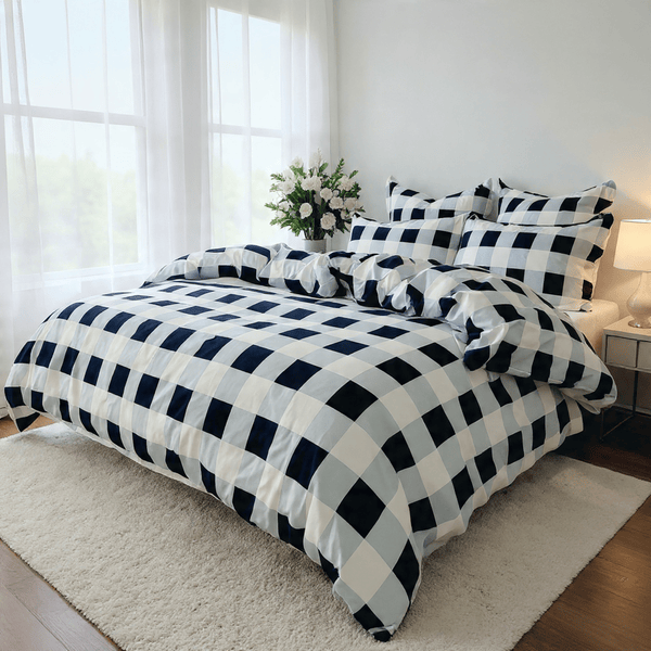 Amsons Quilt Cover Amsons Microfibre Quilt Cover Set - Navy Grid