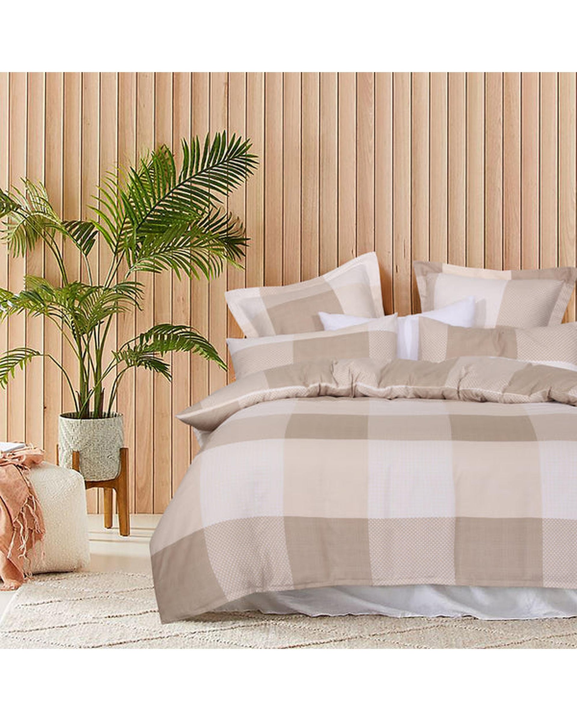 Amsons Quilt Cover Amsons Quilt Cover Set with European Pillow Covers - Beige Check