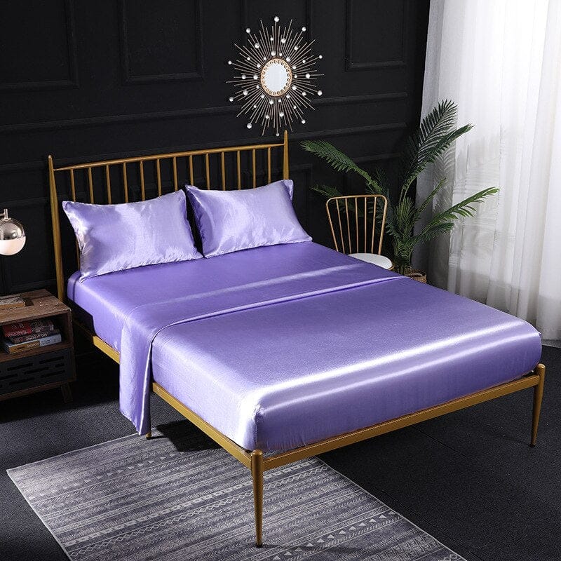 Anyhouz Bed Sheets Anyhouz Fitted Sheet Silky Sheet Set with Pillow Cases - King - Purple