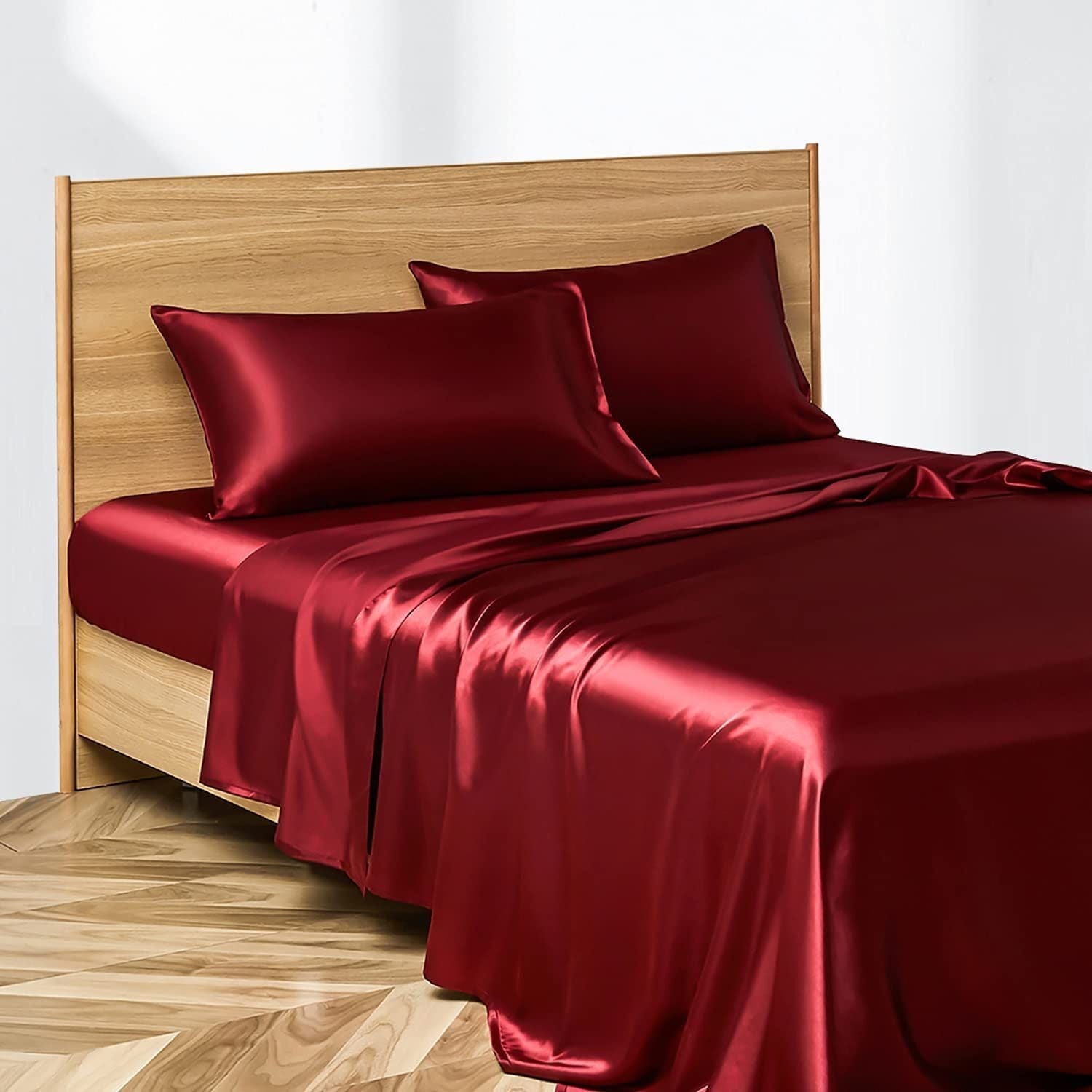 Anyhouz Bed Sheets Anyhouz Fitted Sheet Silky Sheet Set with Pillow Cases - King - Wine