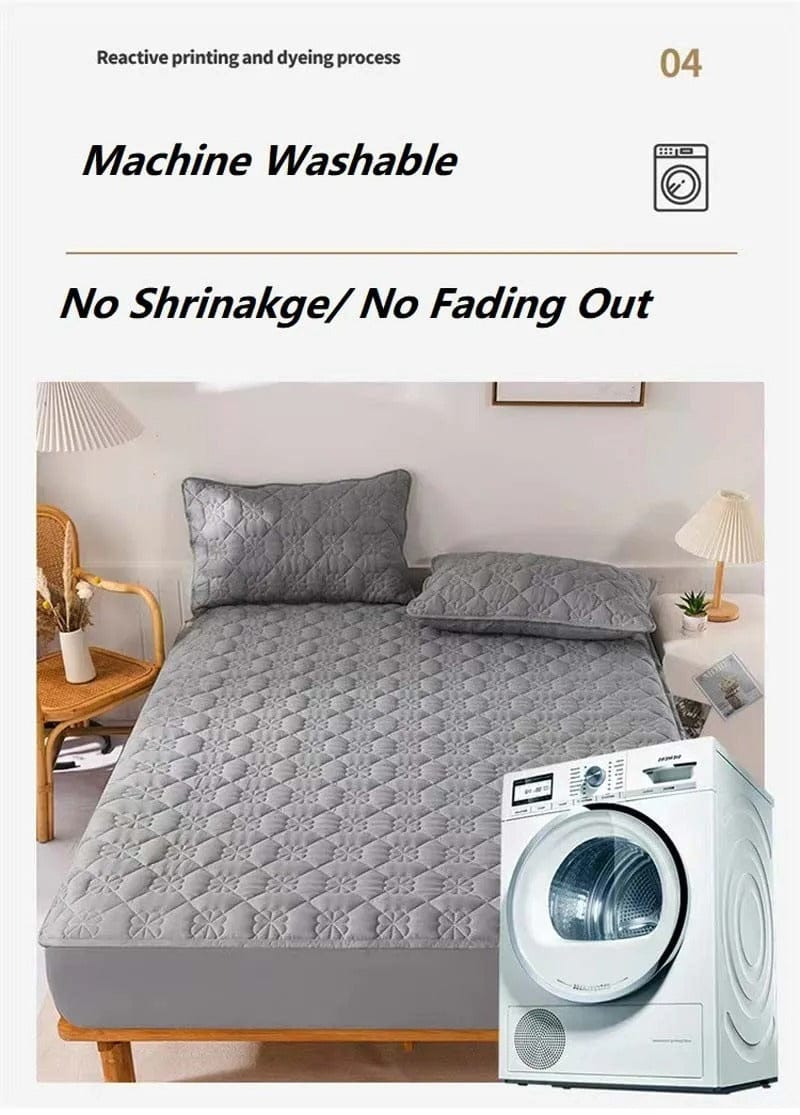 Anyhouz Mattress Protector Anyhouz Mattress Cover Gray Double Size Waterproof Quilted Fitted Bed Sheet