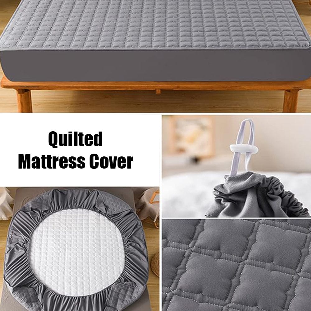 Anyhouz Mattress Protector Anyhouz Mattress Cover Gray Double Size Waterproof Quilted Fitted Bed Sheet
