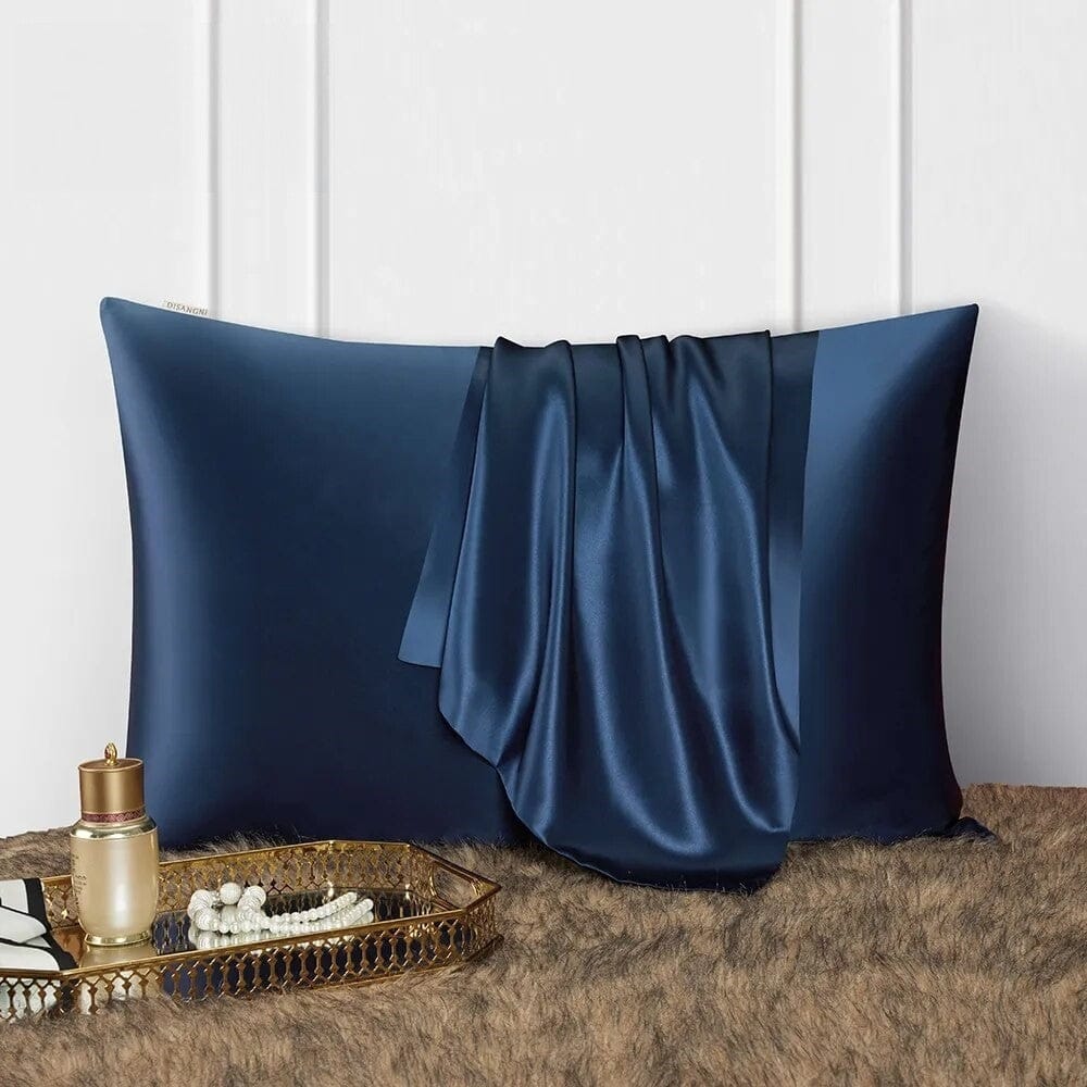 Anyhouz Pillowcase Anyhouz Pillowcase 51x66cm Dark Blue Natural Mulberry Silk For Comfortable And Relaxing Home Bed - Standard Size