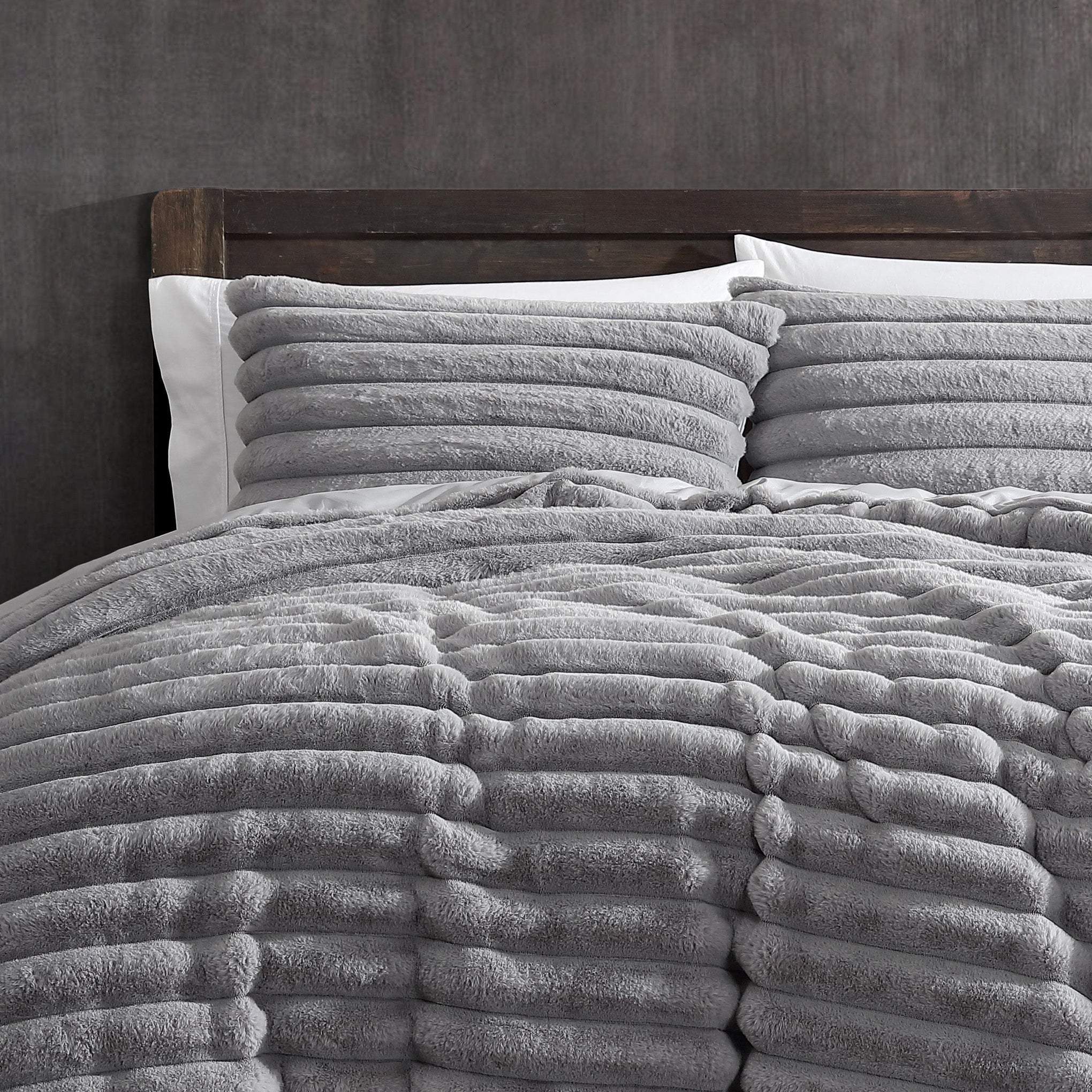 Ardor Bedding Quilt Cover ARDOR BOUDOIR "Jax" CHUNKY FAUX FUR  SMOKE QUILT COVER SET