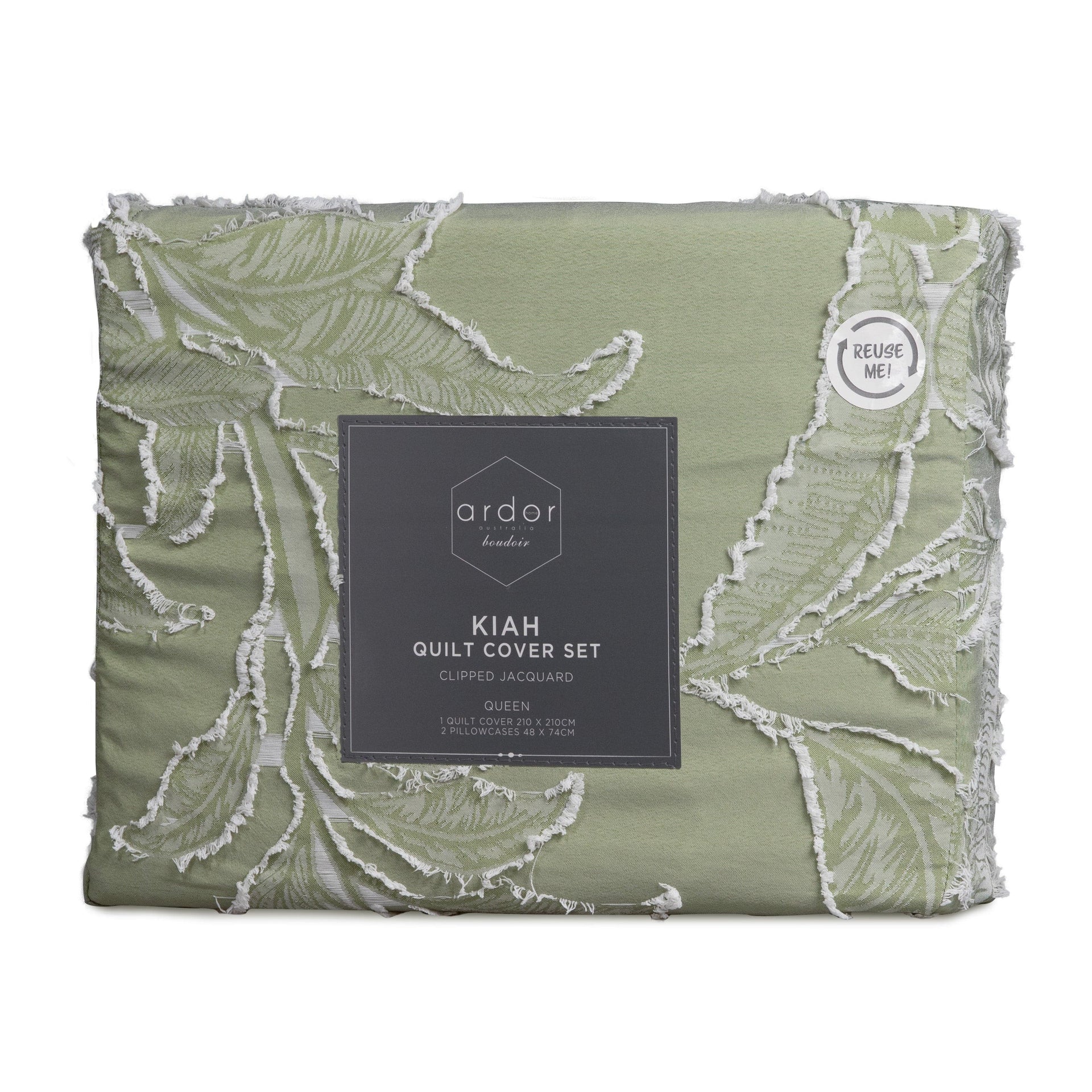 Ardor Bedding Quilt Cover ARDOR BOUDOIR "Kiah" CLIPPED TUFTED JACQUARD PALE OLIVE QUILT COVER SET