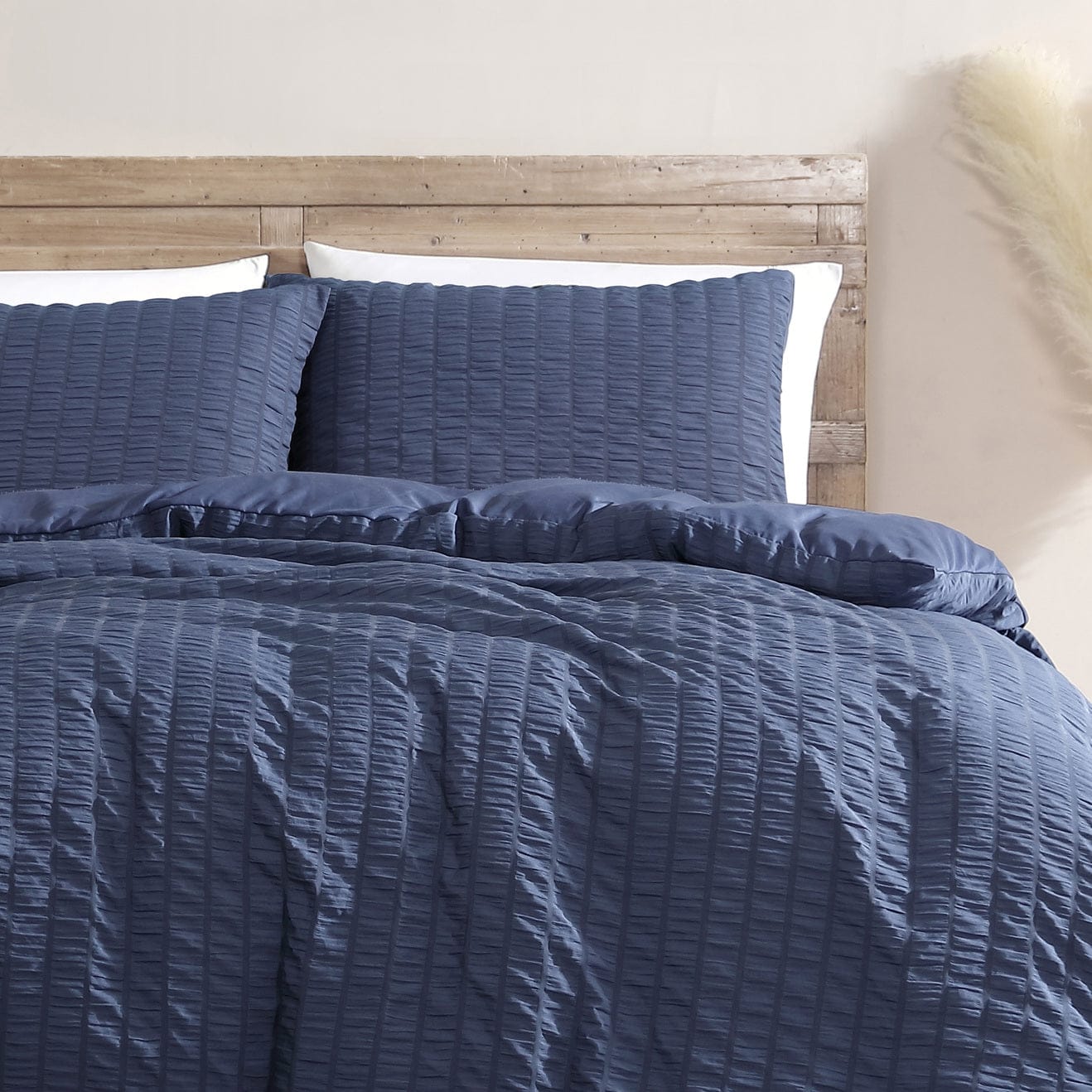 Ardor Bedding Quilt Cover Queen / Navy ARDOR BOUDOIR "Byron" SEERSUCKER STRIPES QUILT COVER SET