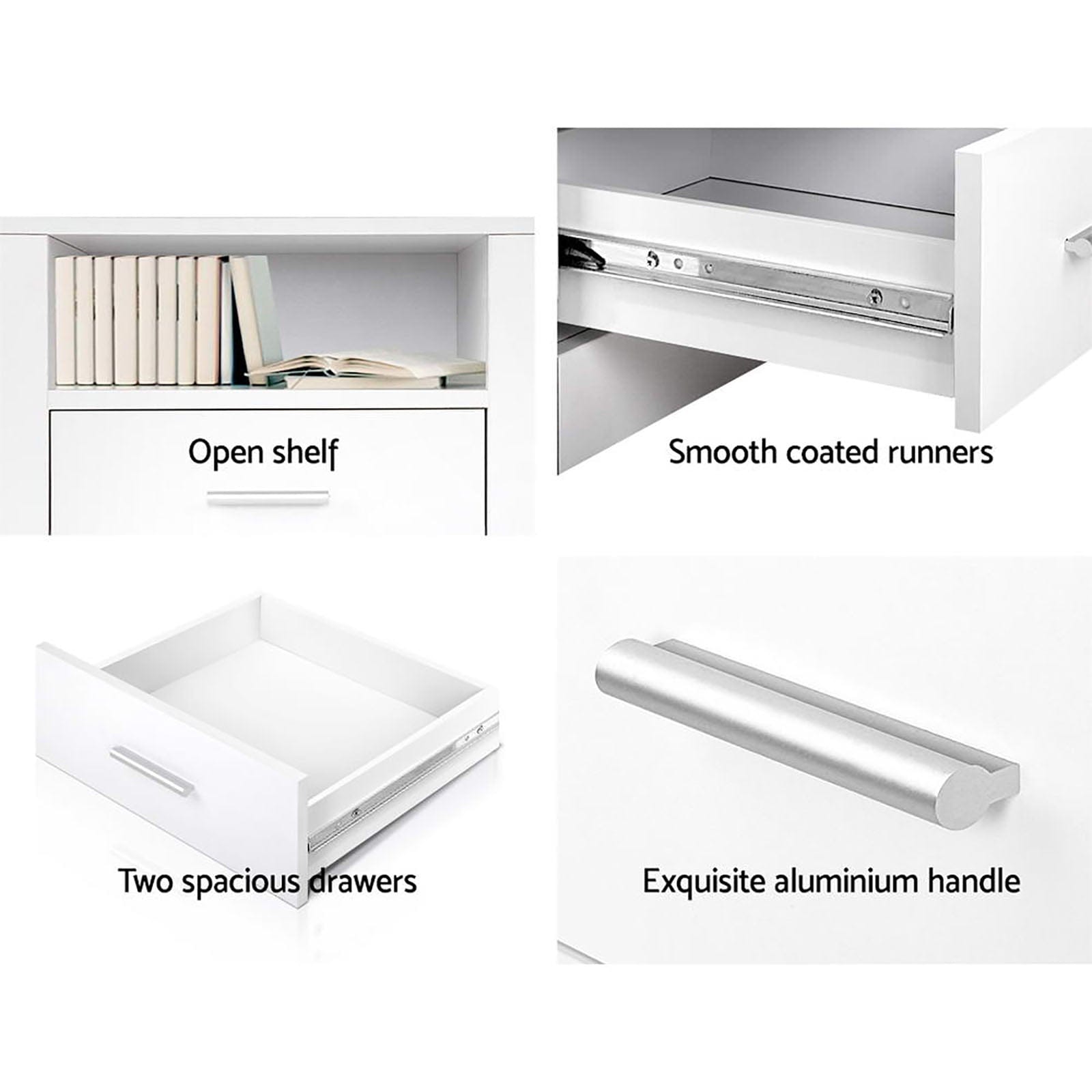 Artiss Bedside Table 2 X Bedside Table 2 Drawers with Shelf - TARA White