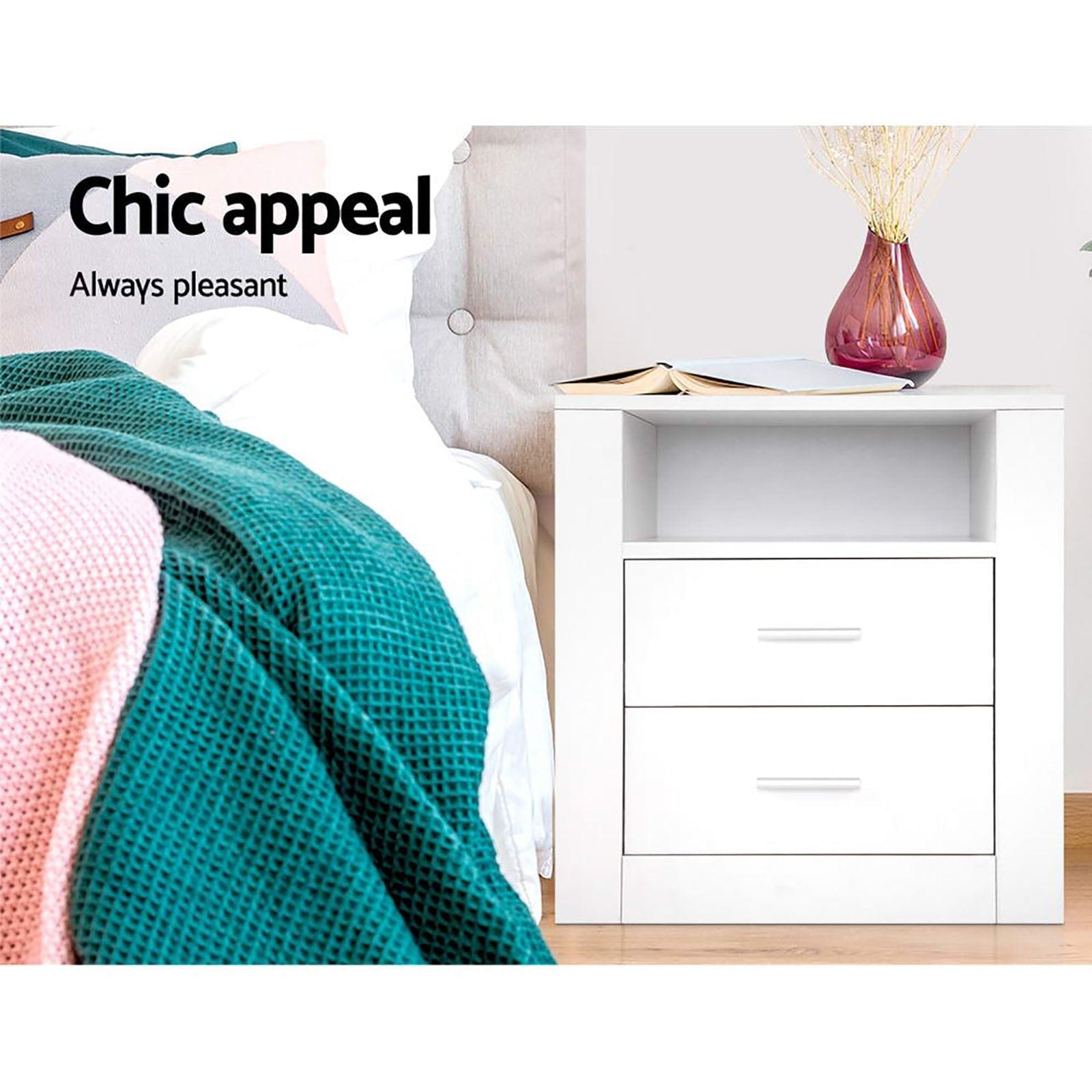 Artiss Bedside Table 2 X Bedside Table 2 Drawers with Shelf - TARA White