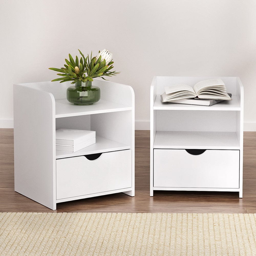 Artiss Bedside Table 2X Bedside Table 1 Drawer with Shelf - FARA White