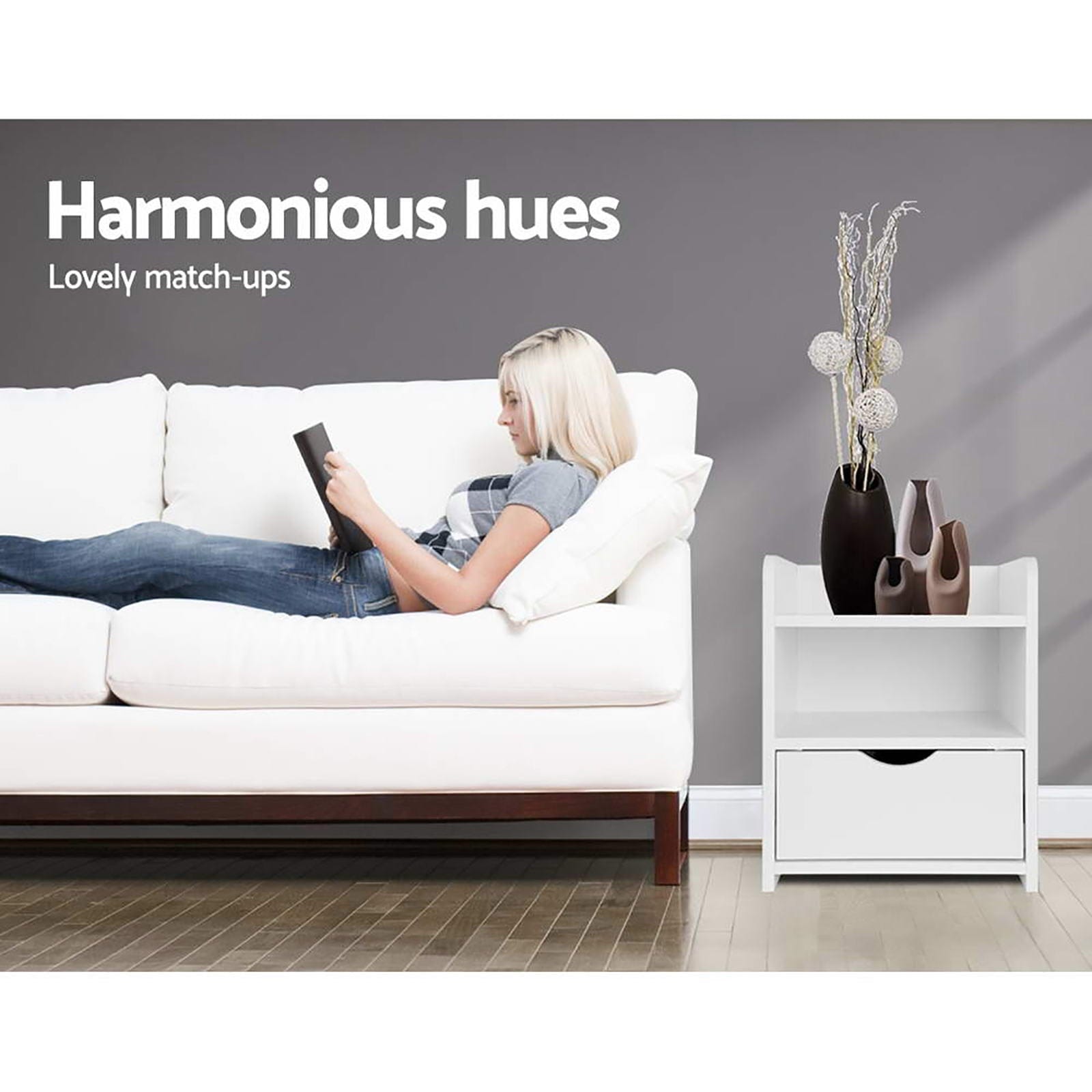 Artiss Bedside Table 2X Bedside Table 1 Drawer with Shelf - FARA White