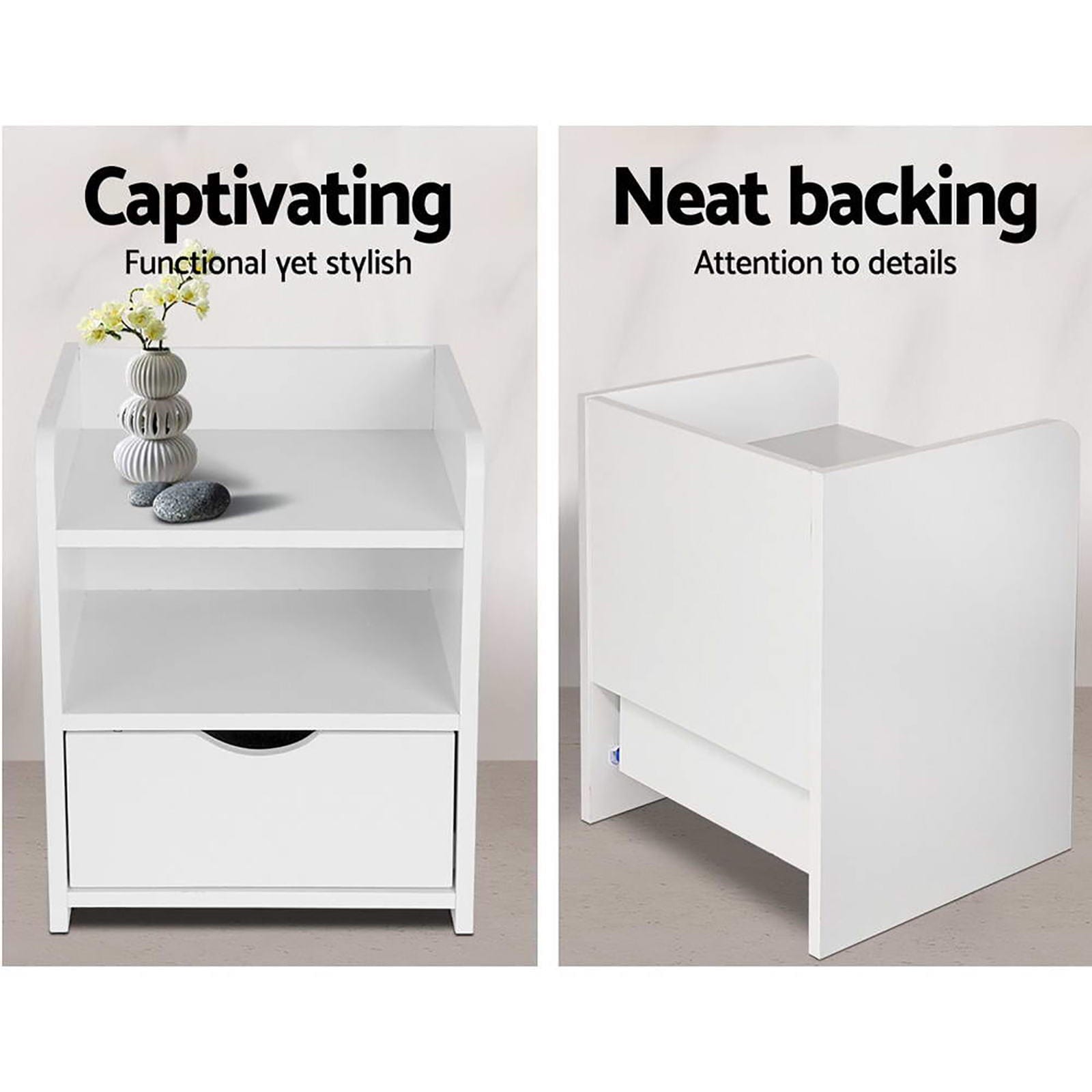 Artiss Bedside Table 2X Bedside Table 1 Drawer with Shelf - FARA White