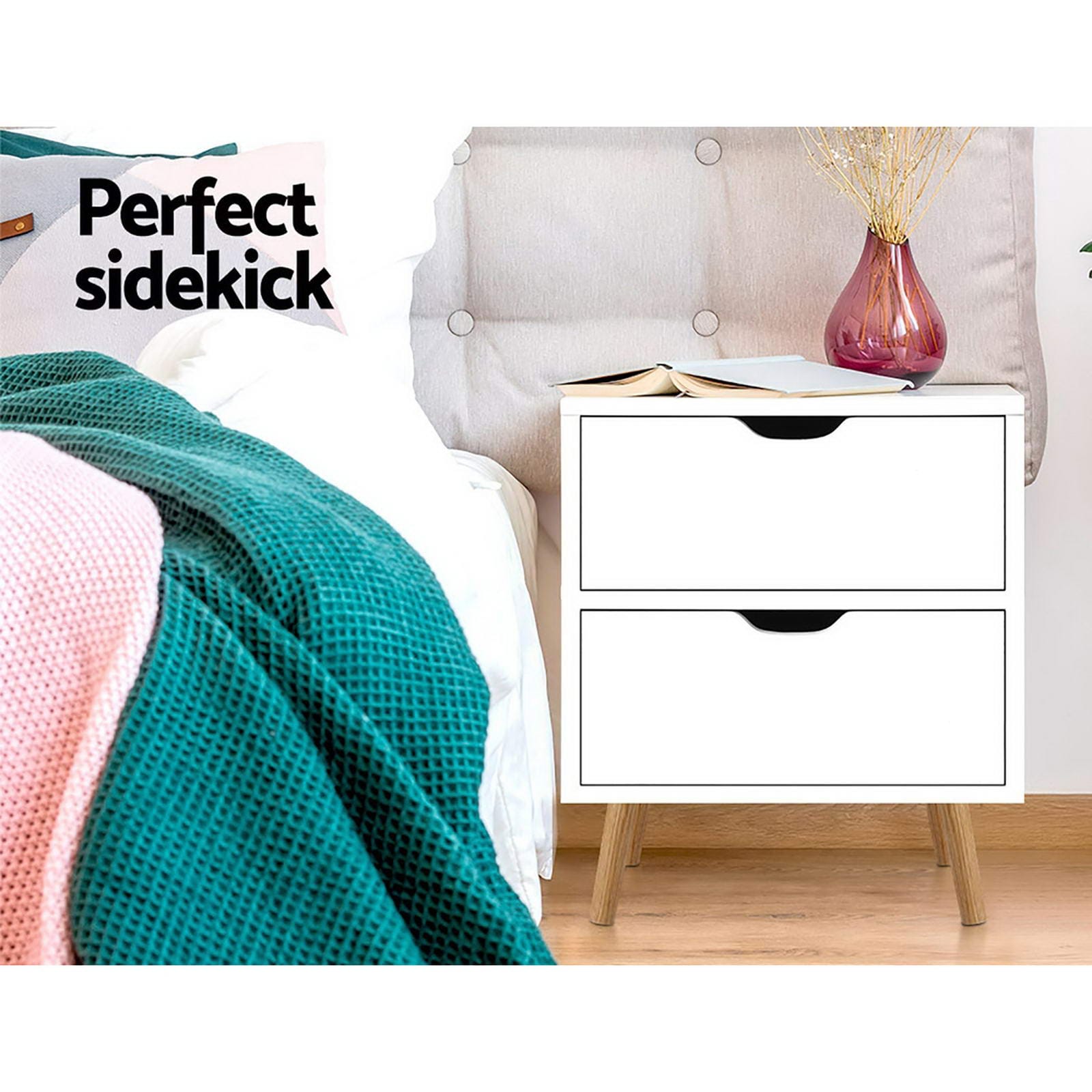 Artiss Bedside Table 2X Bedside Table 2 Drawers - BODEN White