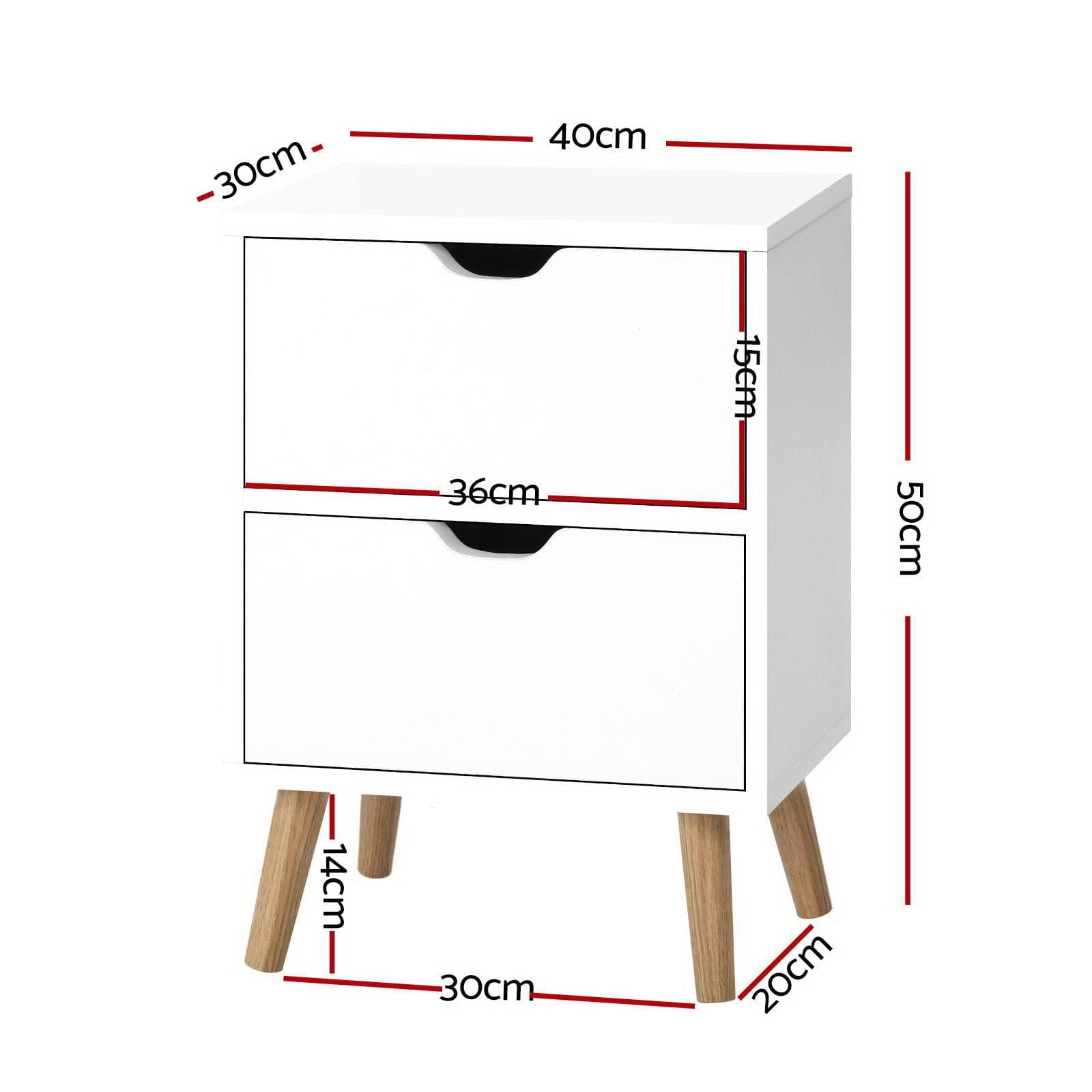Artiss Bedside Table 2X Bedside Table 2 Drawers - BODEN White