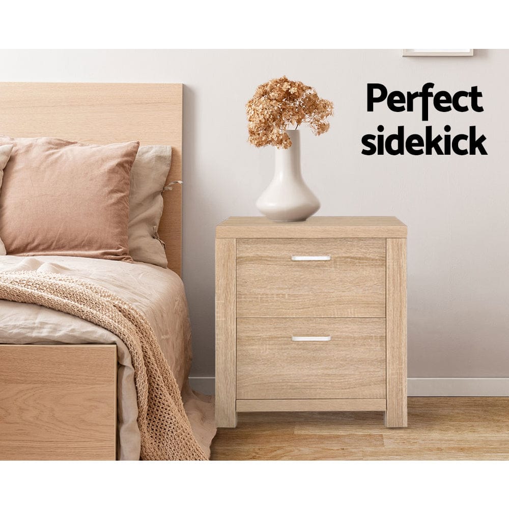 Artiss Bedside Table 2x Bedside Table 2 Drawers - MAXI Pine