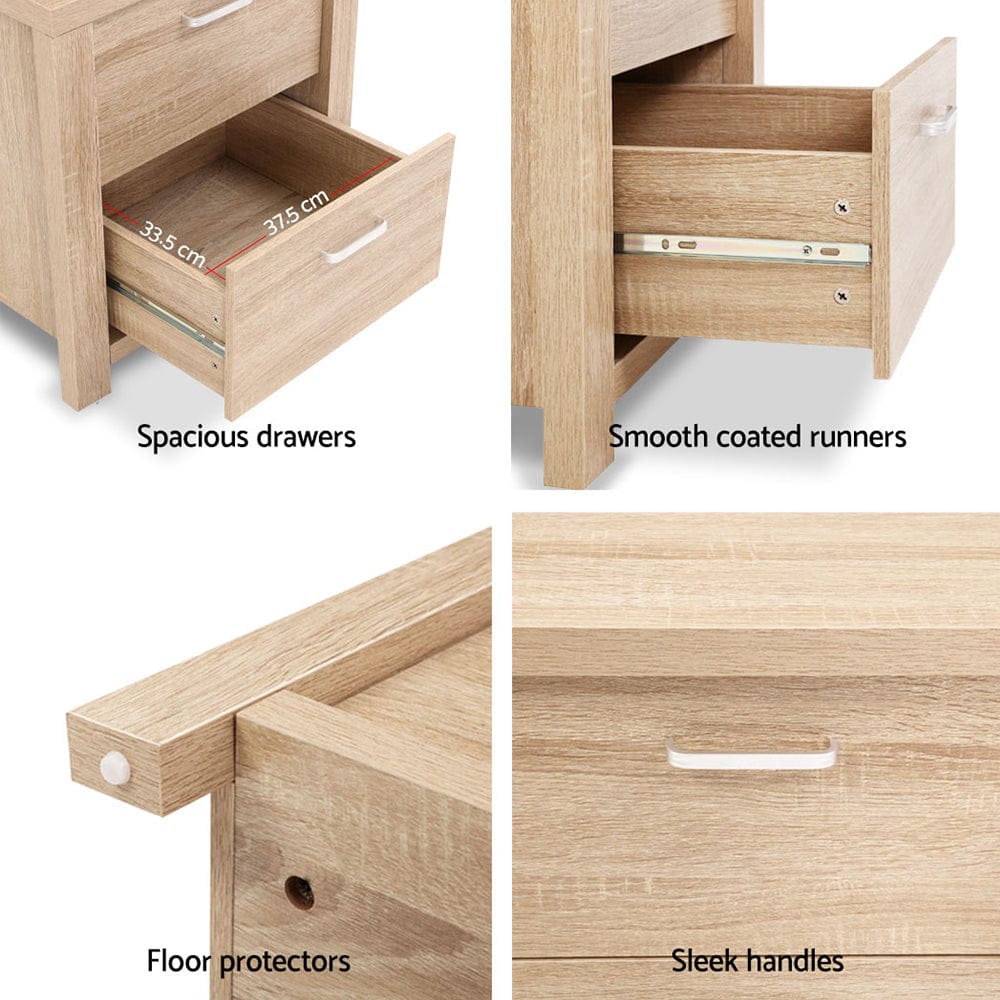 Artiss Bedside Table 2x Bedside Table 2 Drawers - MAXI Pine