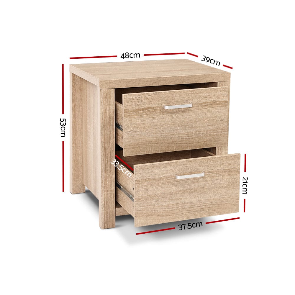 Artiss Bedside Table 2x Bedside Table 2 Drawers - MAXI Pine