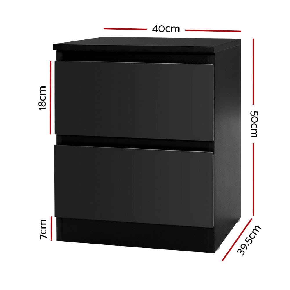Artiss Bedside Table 2x Bedside Table 2 Drawers - PEPE Black