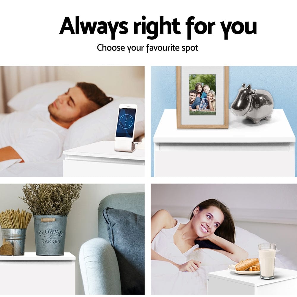 Artiss Bedside Table 2x Bedside Table 2 Drawers - PEPE White