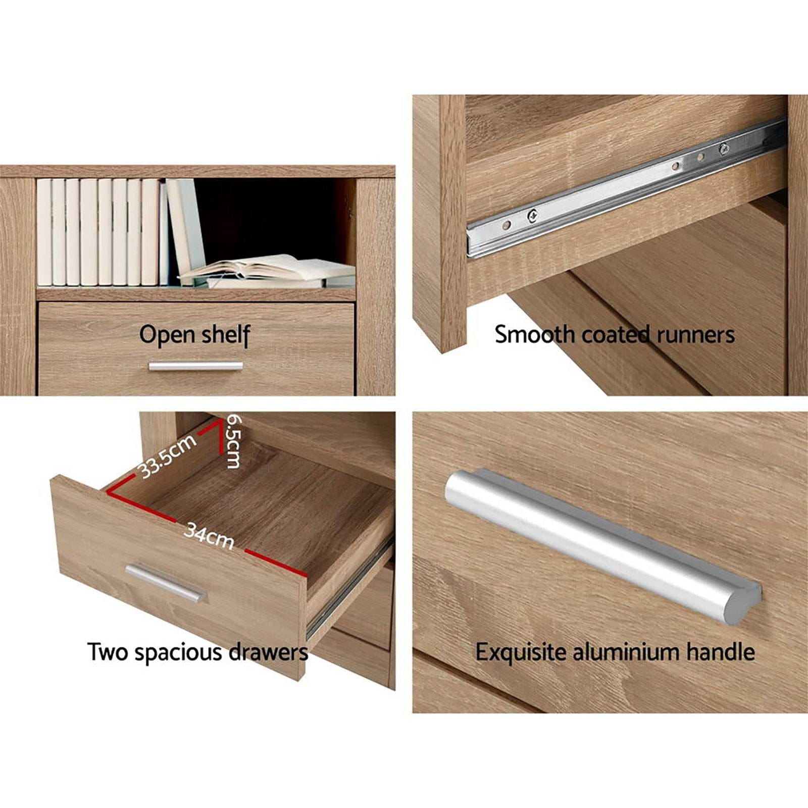 Artiss Bedside Table 2X Bedside Table 2 Drawers with Shelf - TARA Oak