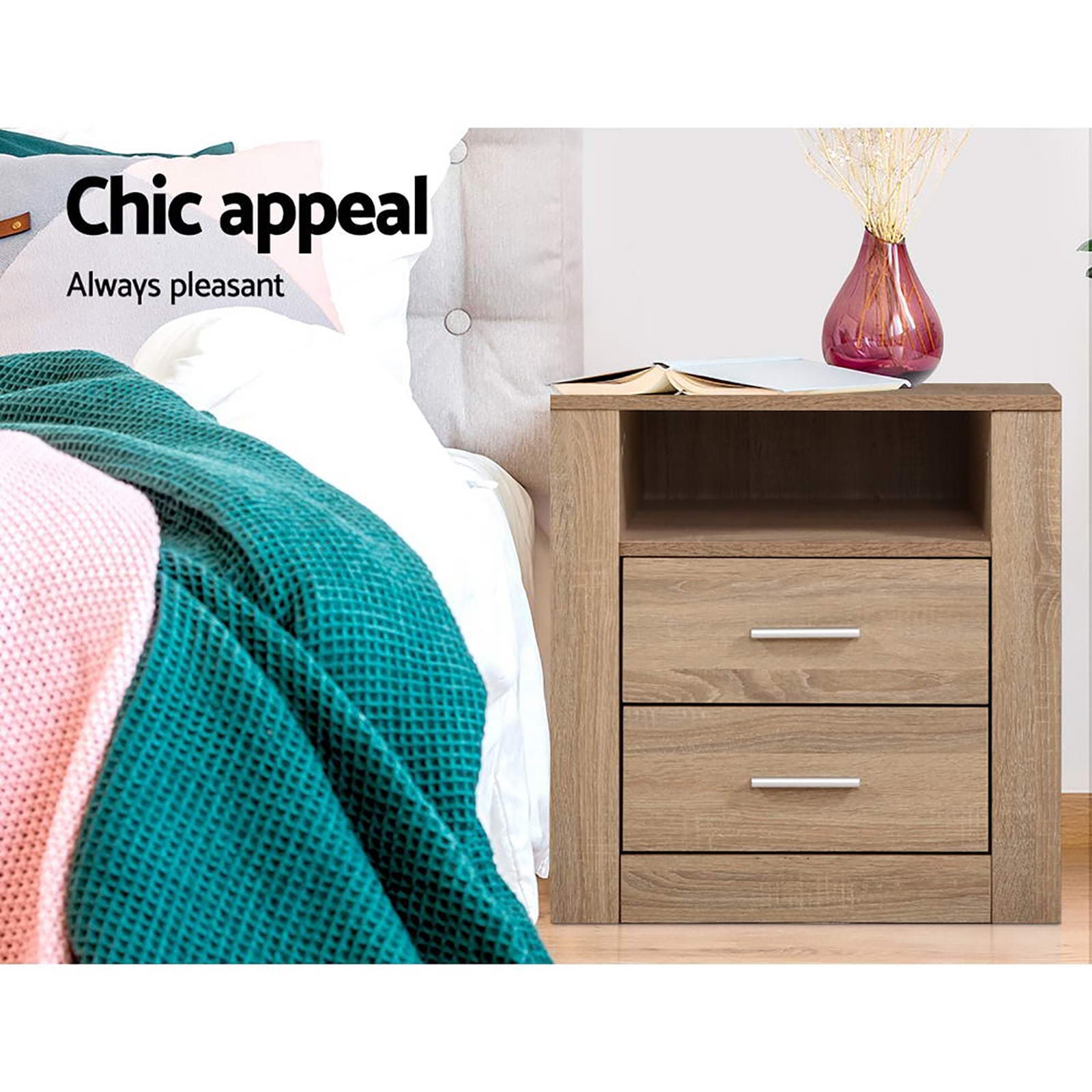 Artiss Bedside Table 2X Bedside Table 2 Drawers with Shelf - TARA Oak