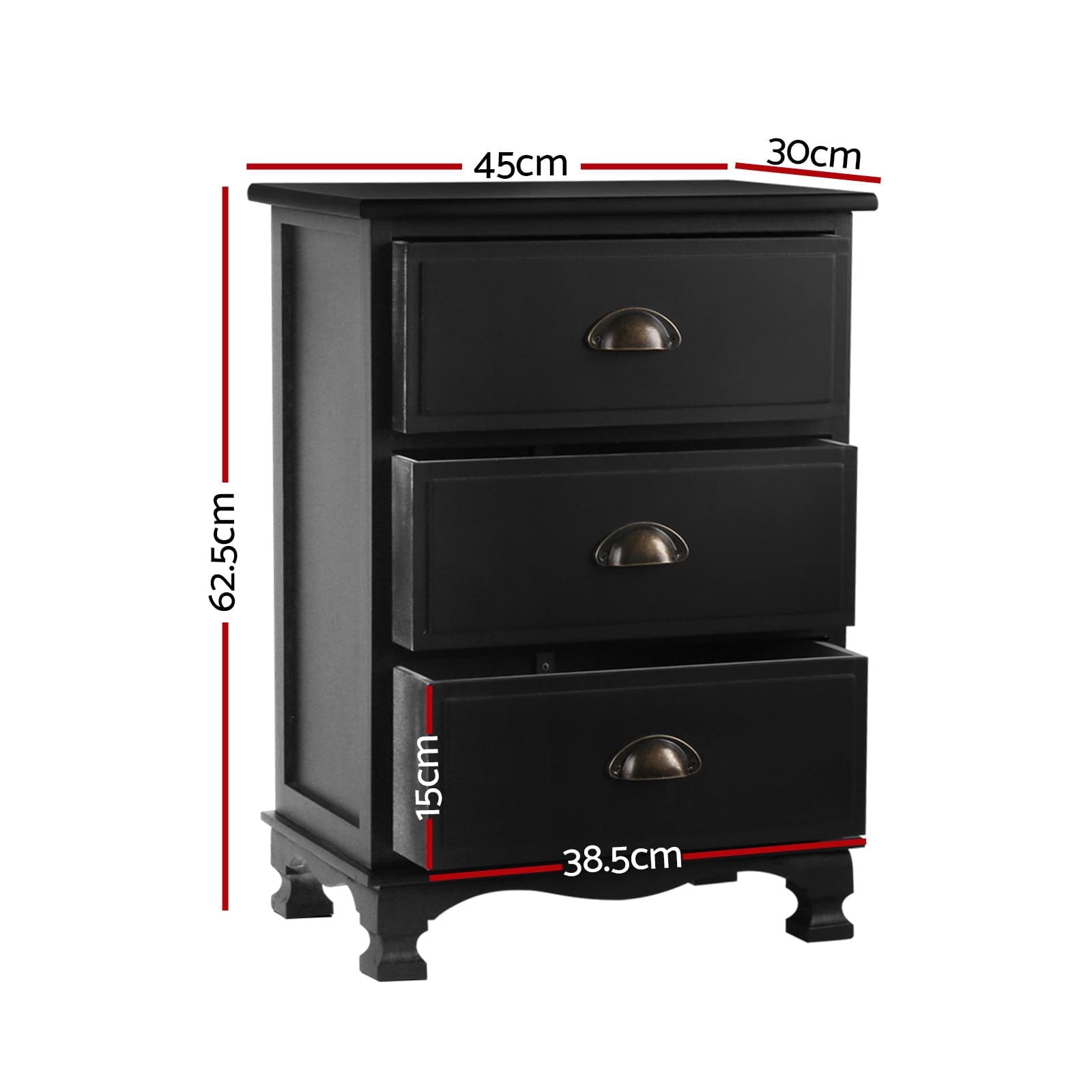 Artiss Bedside Table 2x Bedside Table 3 Drawers Vintage - THYME Black