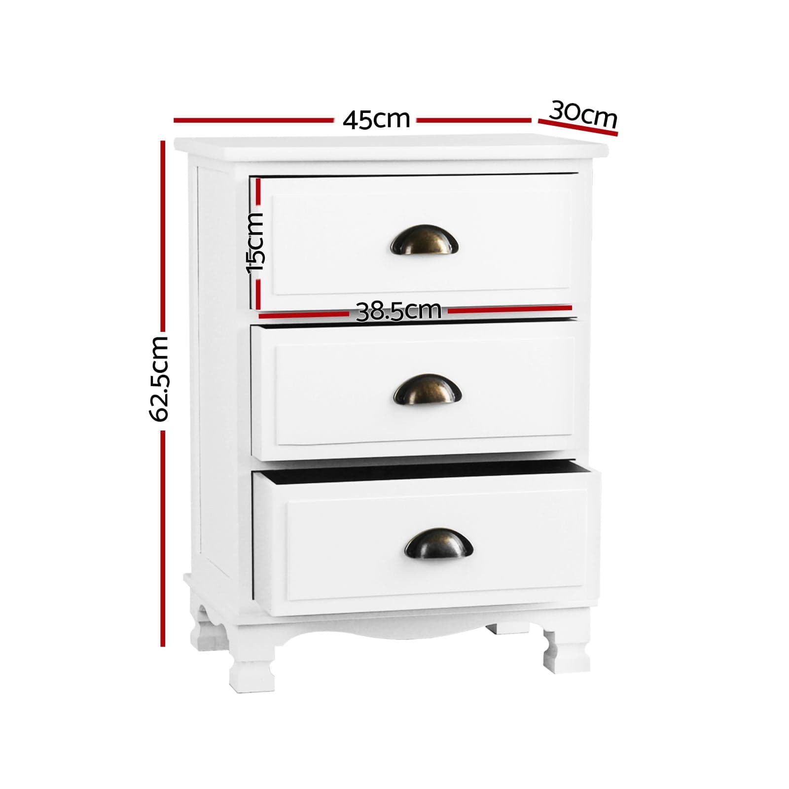 Artiss Bedside Table 2x Bedside Table 3 Drawers Vintage - THYME White
