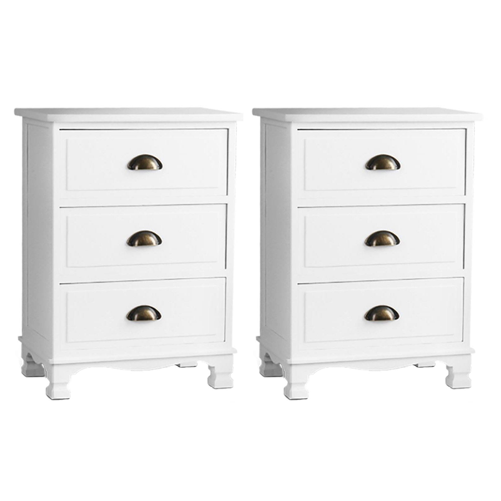 Artiss Bedside Table 2x Bedside Table 3 Drawers Vintage - THYME White