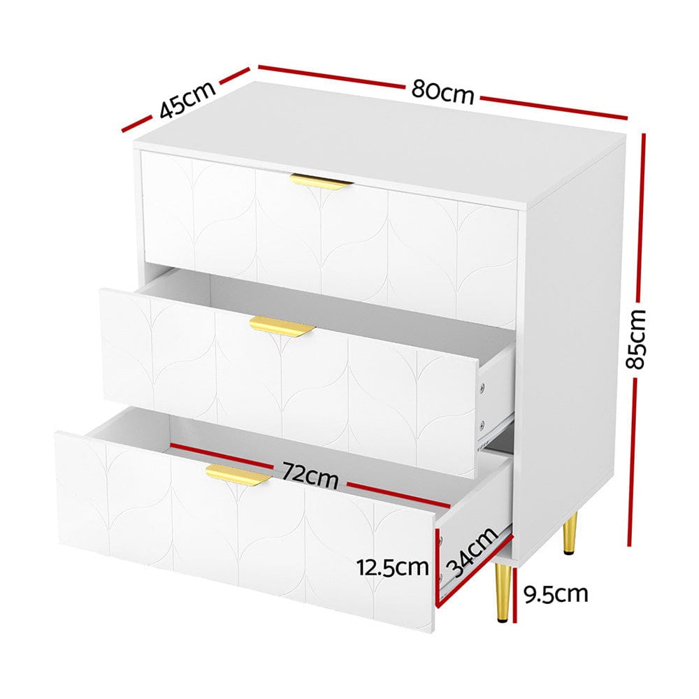 Artiss Chest of Drawers 3 Chest of Drawers Lowboy Cabinet White