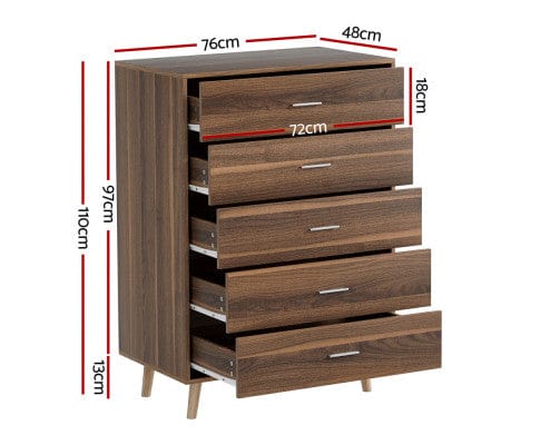 Artiss Chest of Drawers 5 Chest of Drawers - MIRI Walnut