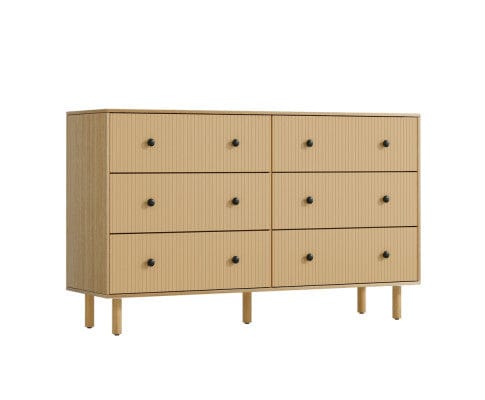 Artiss Chest of Drawers 6 Chest of Drawers Flutted Front - RUTH Oak