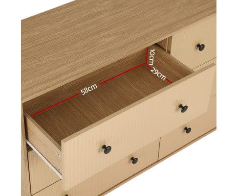 Artiss Chest of Drawers 6 Chest of Drawers Flutted Front - RUTH Oak