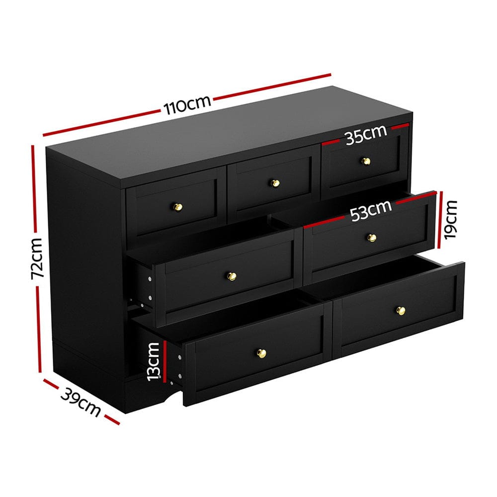 Artiss Chest of Drawers 7 Chest of Drawers Dresser Table Black