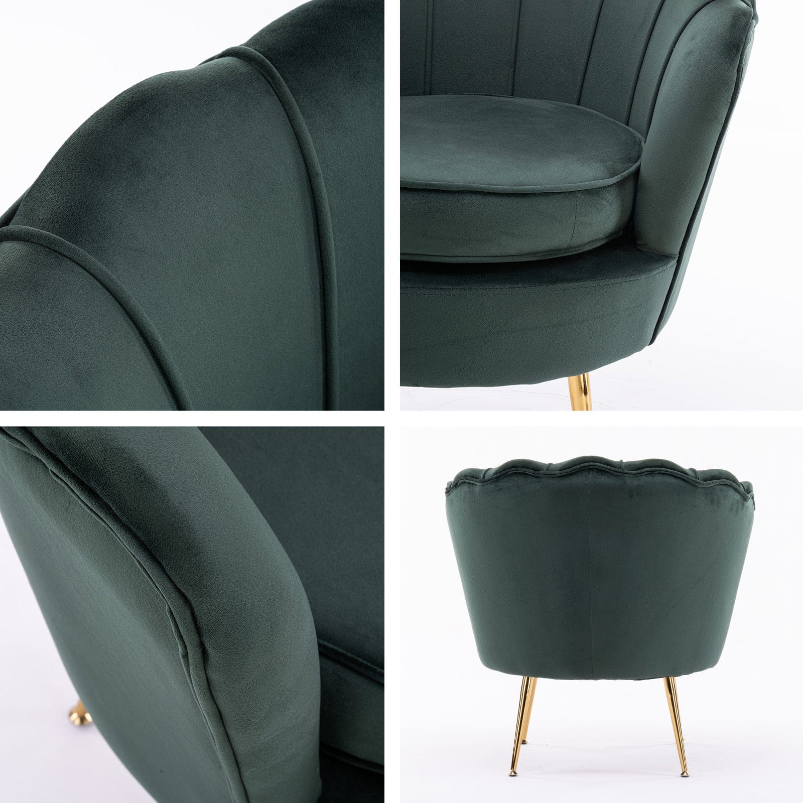 Artiss Accent Chair Armchair Lounge Chair Accent Velvet Shell Scallop + Ottoman Footstool Round GREEN