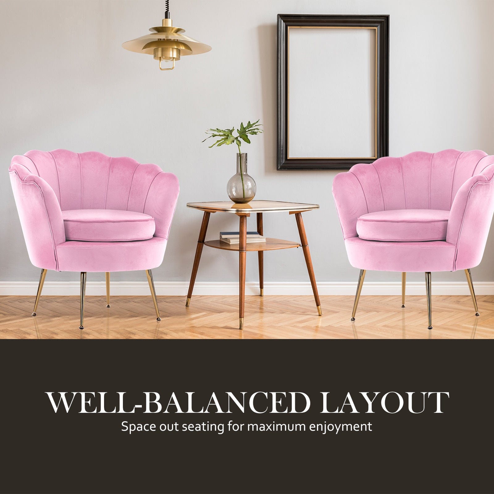 Artiss Accent Chair Armchair Lounge Chair Accent Velvet Shell Scallop + Round Ottoman Footstool PINK